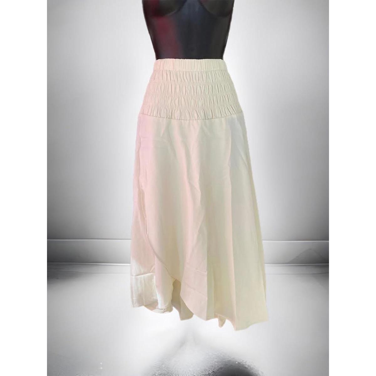 Flowy Cream Midi Skirt W Smocked -Medium-New (0539)